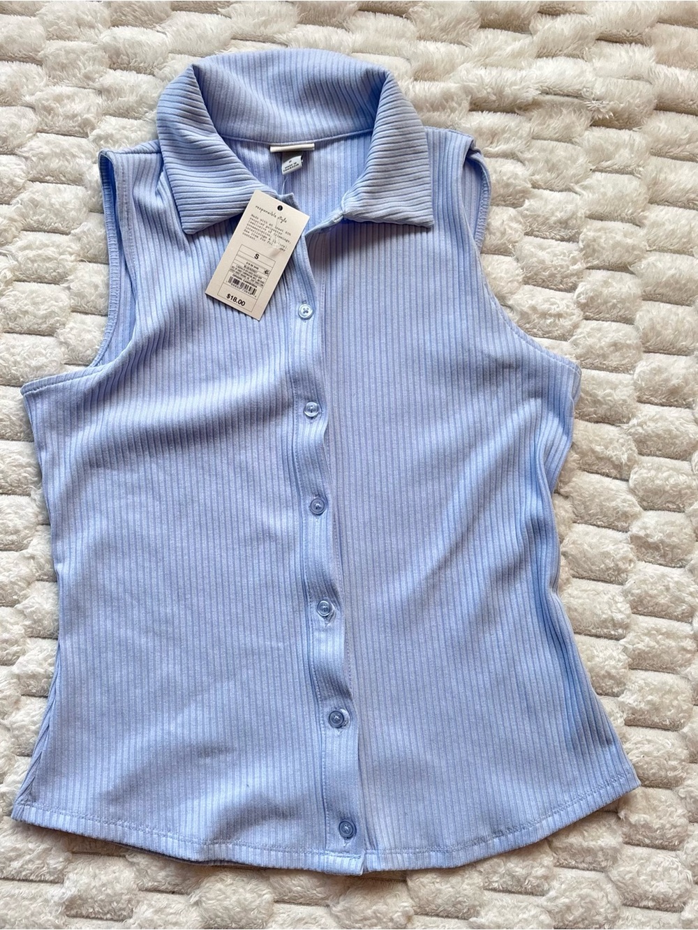 Sleeveless Ribbed Button-Front Top - Light Blue - A New Day NWT